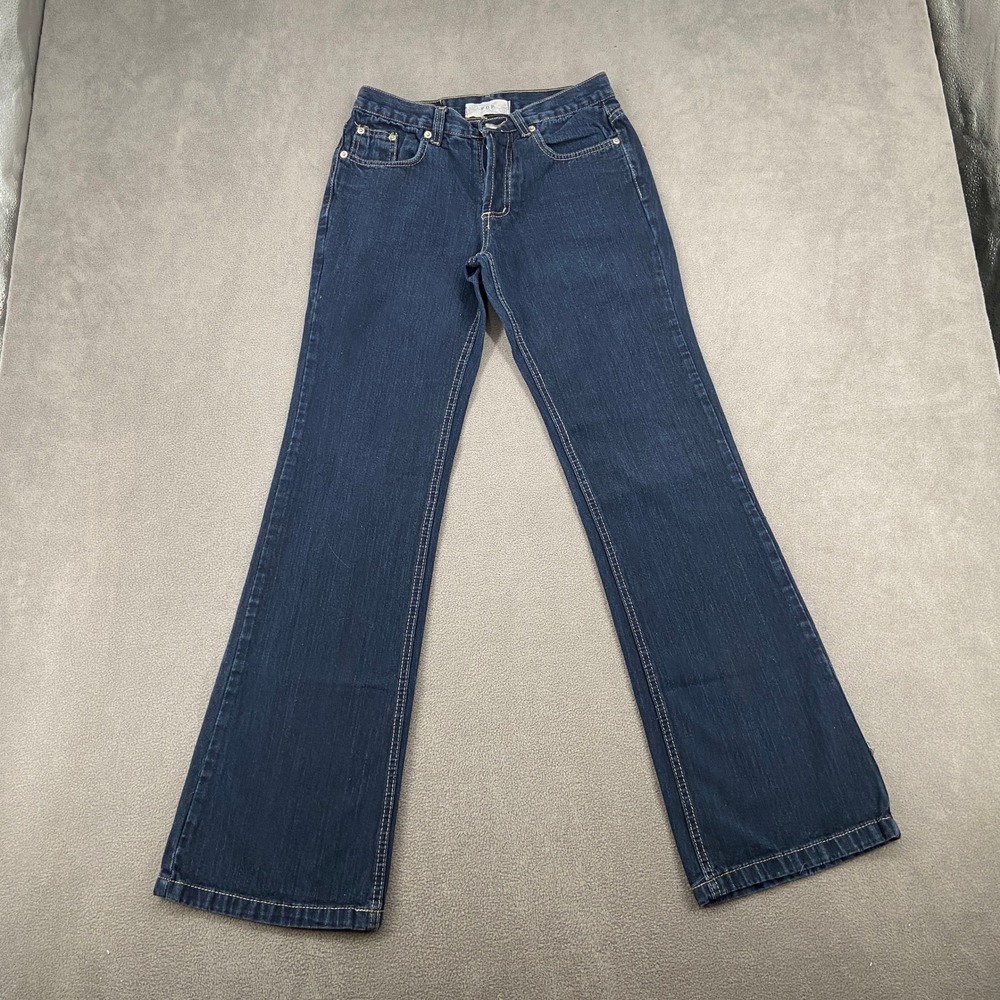 POP Womens Y2K Flared Jeans Dark‎ Wash Butterfly Embroidered Pockets Size 40